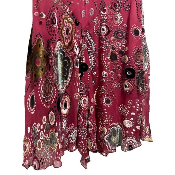 Vtg Y2K Velvet Burnout Floral Dress Size Small Red Burgundy Silk Boho Sleeveless - Picture 7 of 9